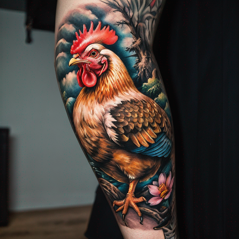 un-poulet-en-style-japonais-en-couleur-sur-la-cuisse-sans-fond-tattoo