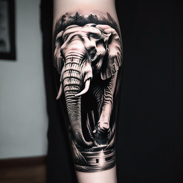 el-centro-del-tatuaje-quiero-que-sea-la-cara-de-un-elefante,-este-que-este-rodeado-de-estilo-nordico-en-blanco-y-negro.-tattoo